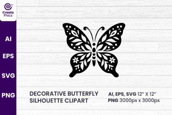Decorative Butterfly Silhouette SVG for Graphics & Crafts