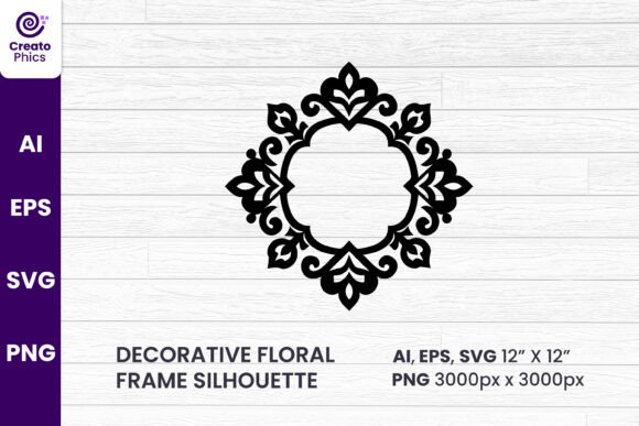 Decorative Floral Frame Black Silhouette Graphics