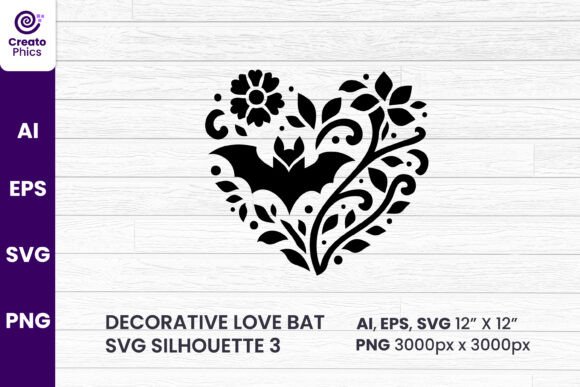 Decorative Love Bat Silhouette SVG for Crafts