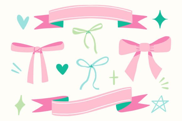 Decorative Ribbons Bows Hearts and Shape Graphics