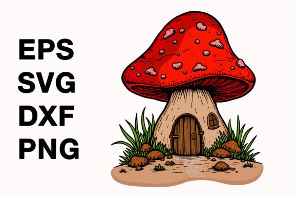 Fantasy Decorative Mushroom House Vector Graphics