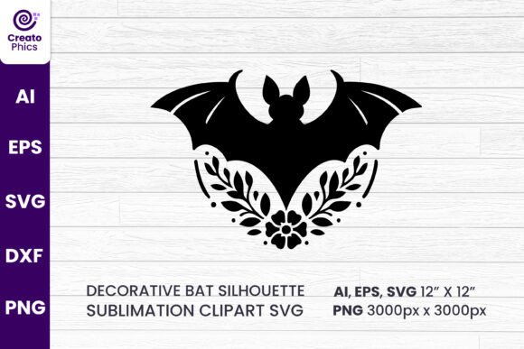Floral Bat Silhouette Clipart for Crafts & Graphics