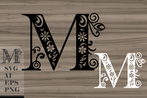 Floral Decorative Letter M: Graphics for Crafts