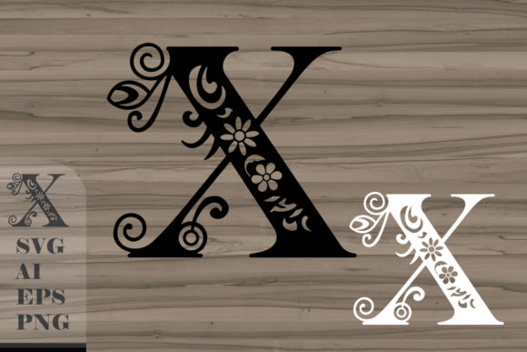 Floral Decorative Letter X: Graphics for Crafts