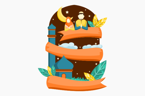 Ramadan or Eid Greeting with Ribbon Graphics
